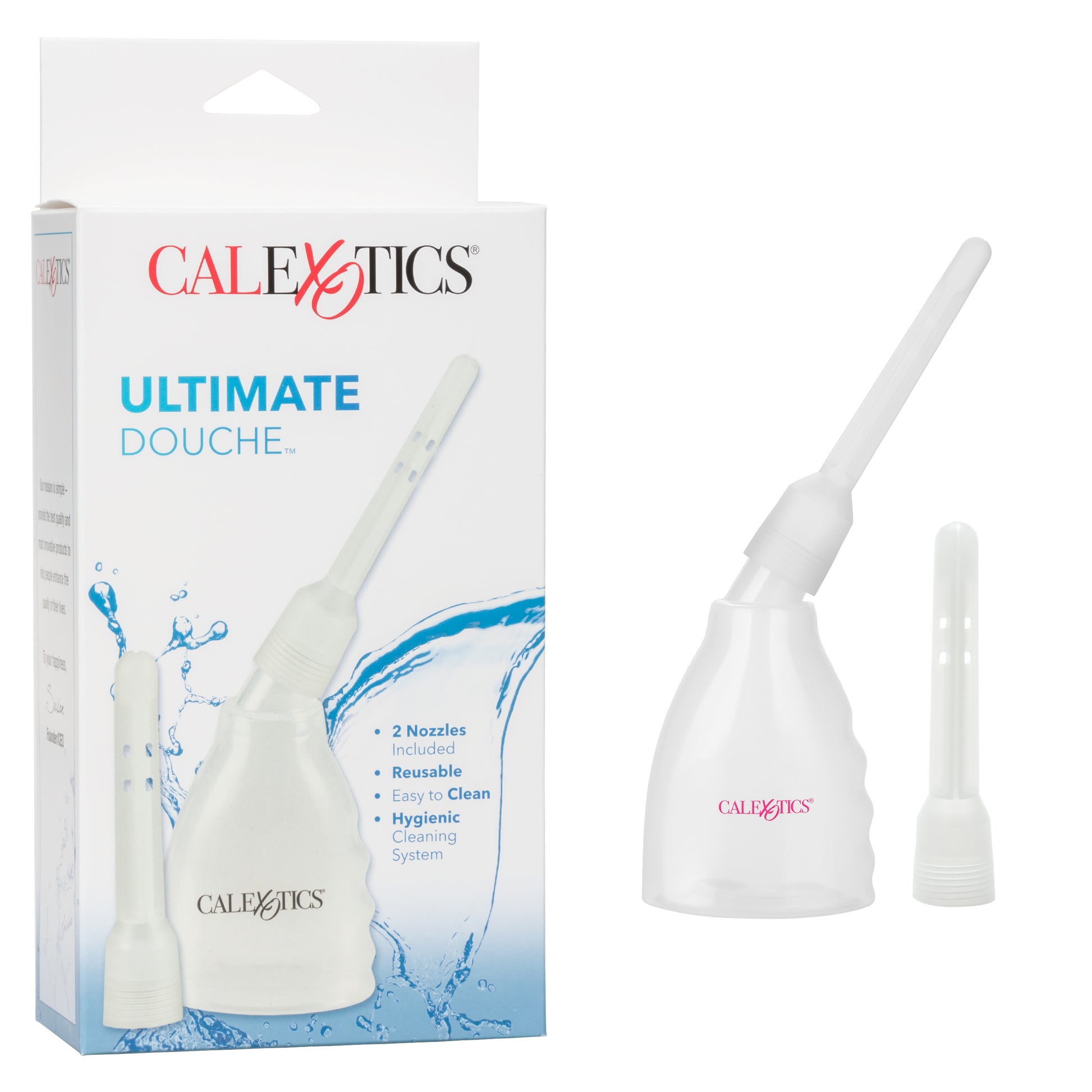 CalExotics Ultimate Douche - Reusable System with Transparent Bottle and Interchangeable Nozzles - Clear