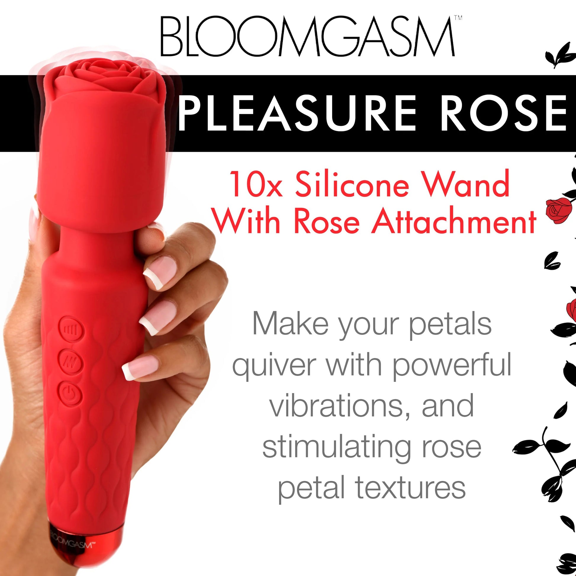 Pleasure Rose 10x Silicone Wand with Rose Attachment – Red