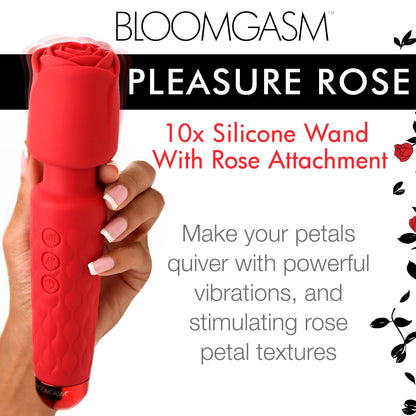 Pleasure Rose 10x Silicone Wand with Rose Attachment – Red