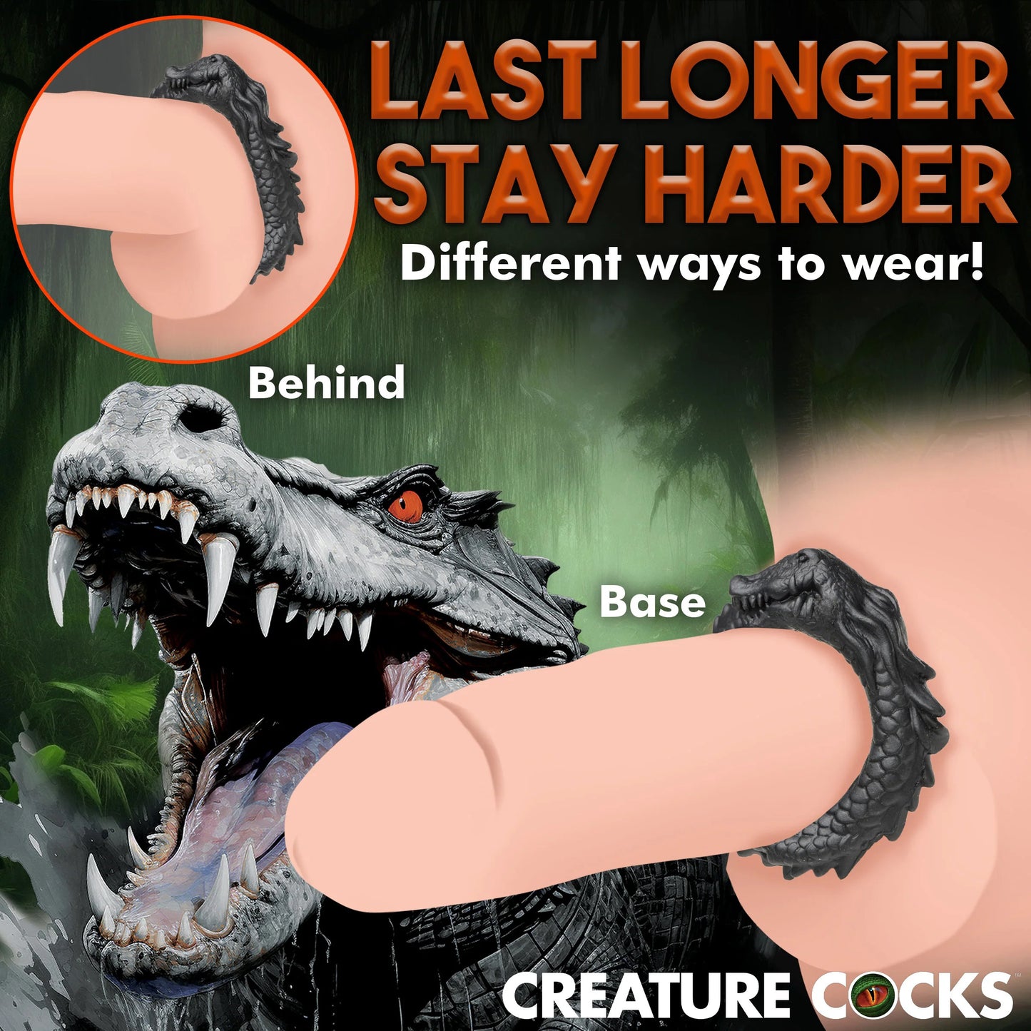 Black Caiman Silicone Cock Ring – Phthalate Free – Black