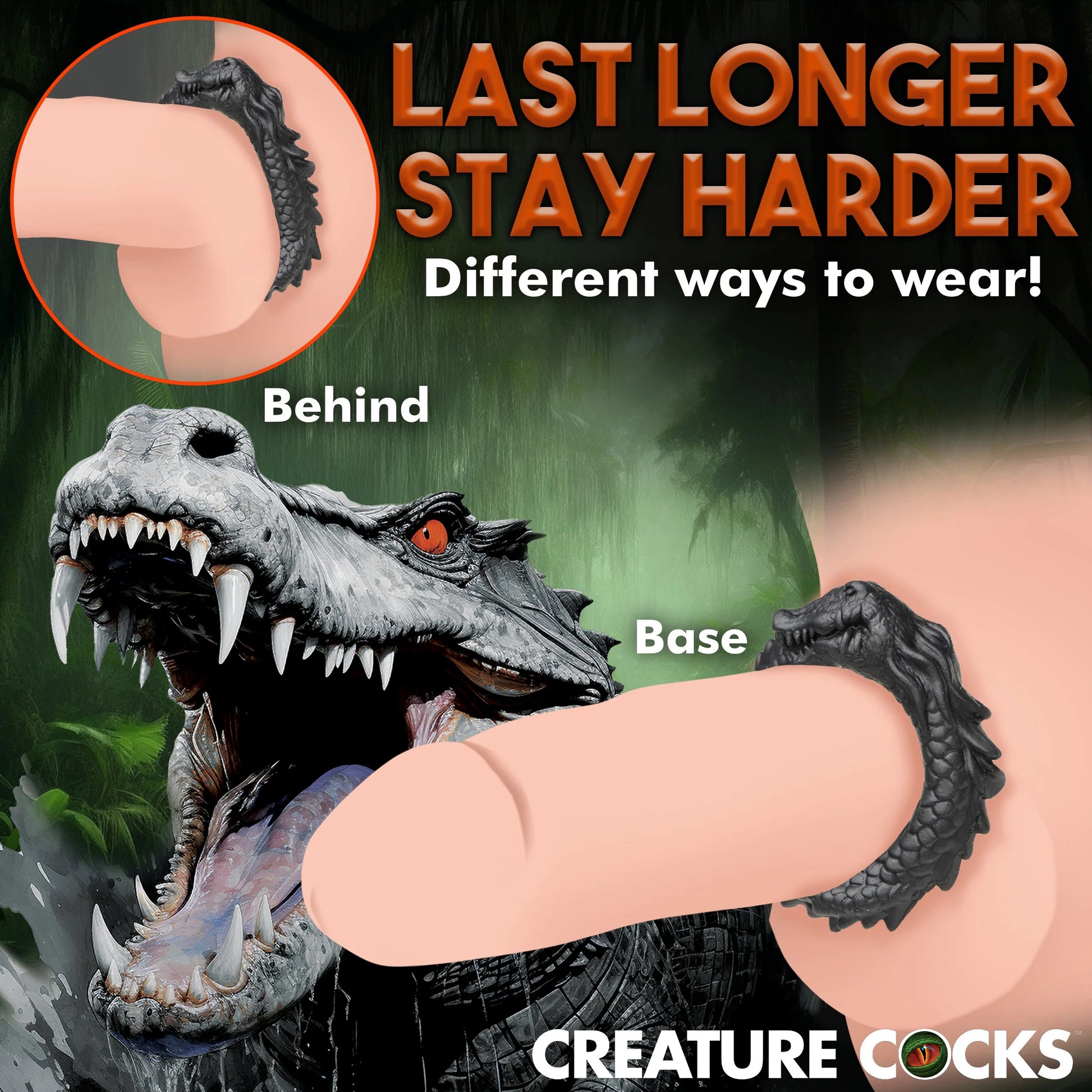 Black Caiman Silicone Cock Ring – Phthalate Free – Black