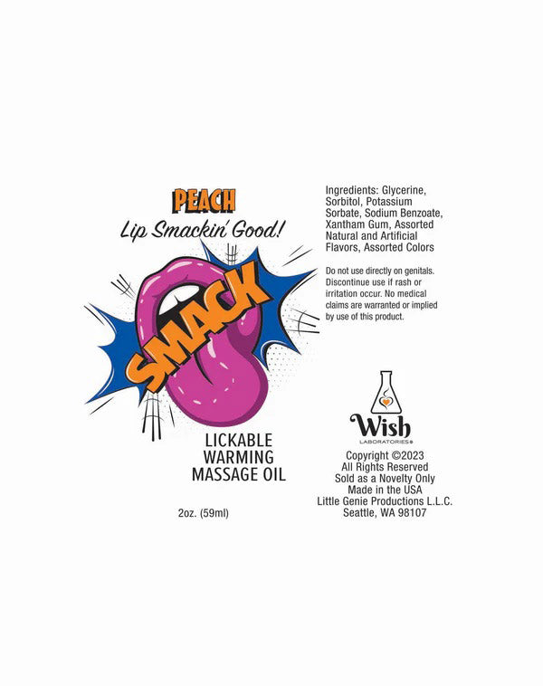 Smack Warming and Lickable Massage Oil – Peach Flavor – 3ml Pouch Display (36 Pack)