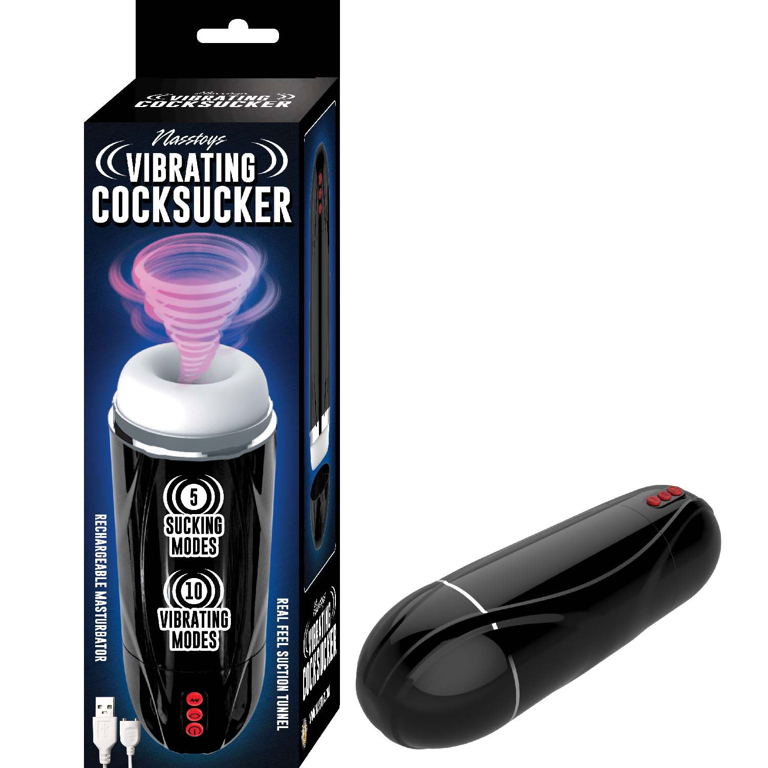 Nasstoys Vibrating Cocksucker Male Masturbator with 5 Sucking Modes and 10 Vibration Functions - Black