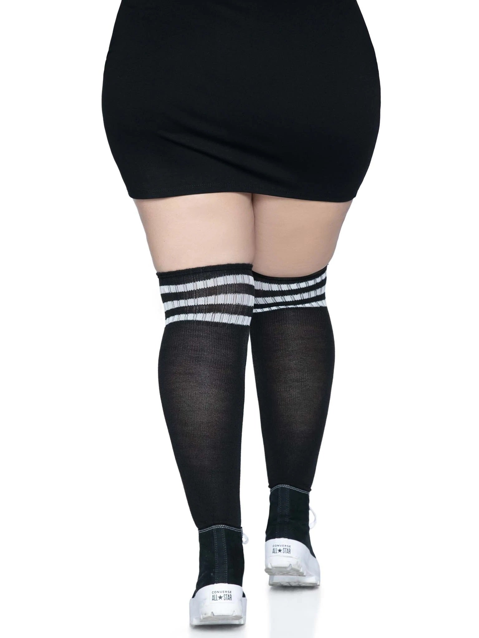 Leg Avenue Kellee Plus Size Over the Knee Athletic Socks - Black/White
