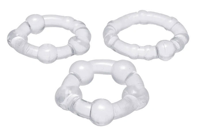 XR Brands Performance Penis Ring Set of 3 - Clear - Stretchable with Unique Bumps