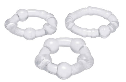 XR Brands Performance Penis Ring Set of 3 - Clear - Stretchable with Unique Bumps