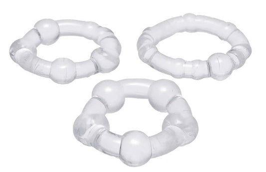 XR Brands Performance Penis Ring Set of 3 - Clear - Stretchable with Unique Bumps