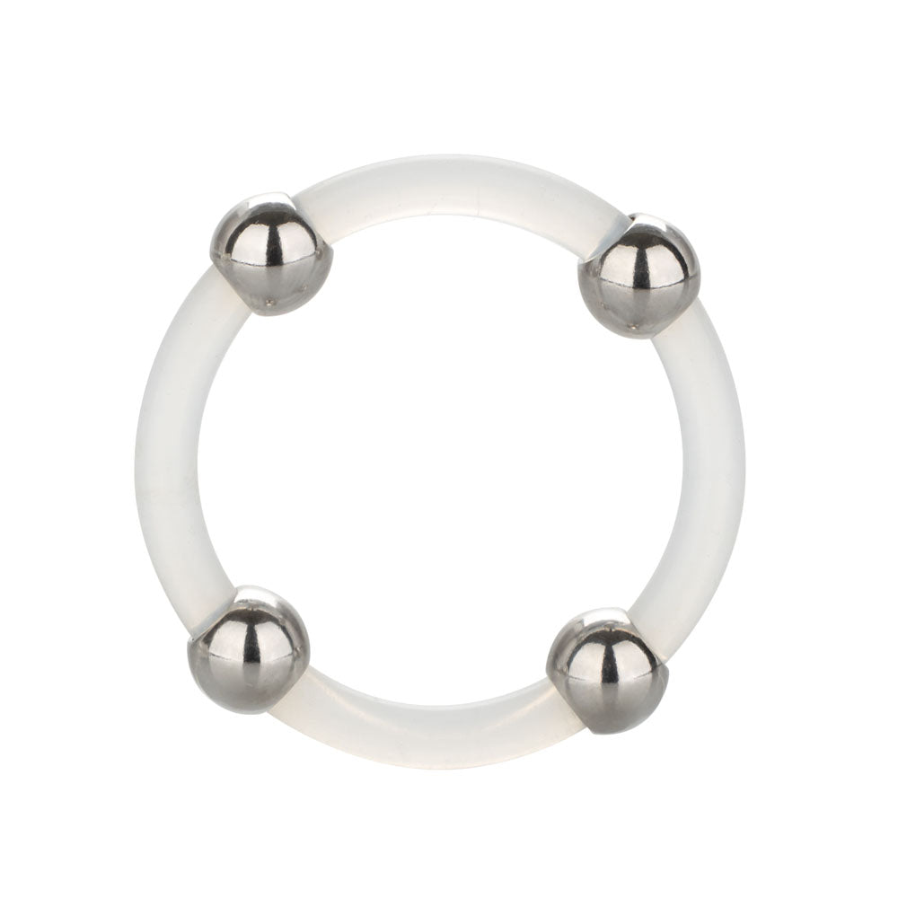 CalExotics Large Steel Beaded Silicone Ring – Supportive with Pleasure Beads – Black