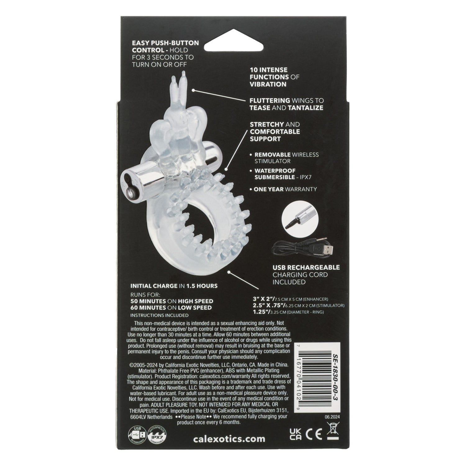CalExotics Wireless Butterfly Ring Rechargeable Vibrating Enhancer – Clear