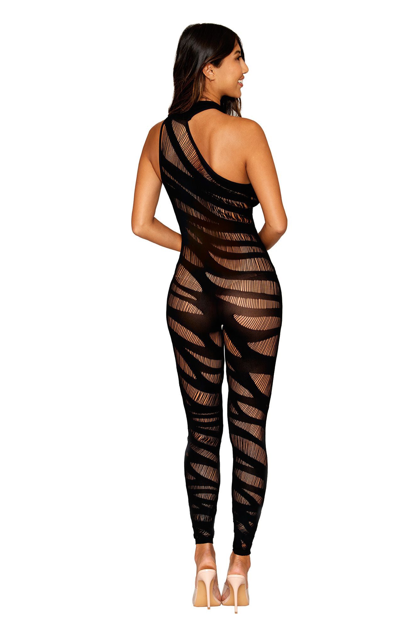 Dreamgirl Asymmetrical Bodystocking - Black - One Size