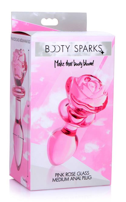 XR Brands Pink Rose Glass Anal Plug - Medium - Temperature Play