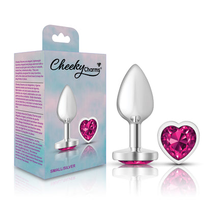 Cheeky Charms Small Silver Metal Anal Plug with Bright Pink Heart Gem