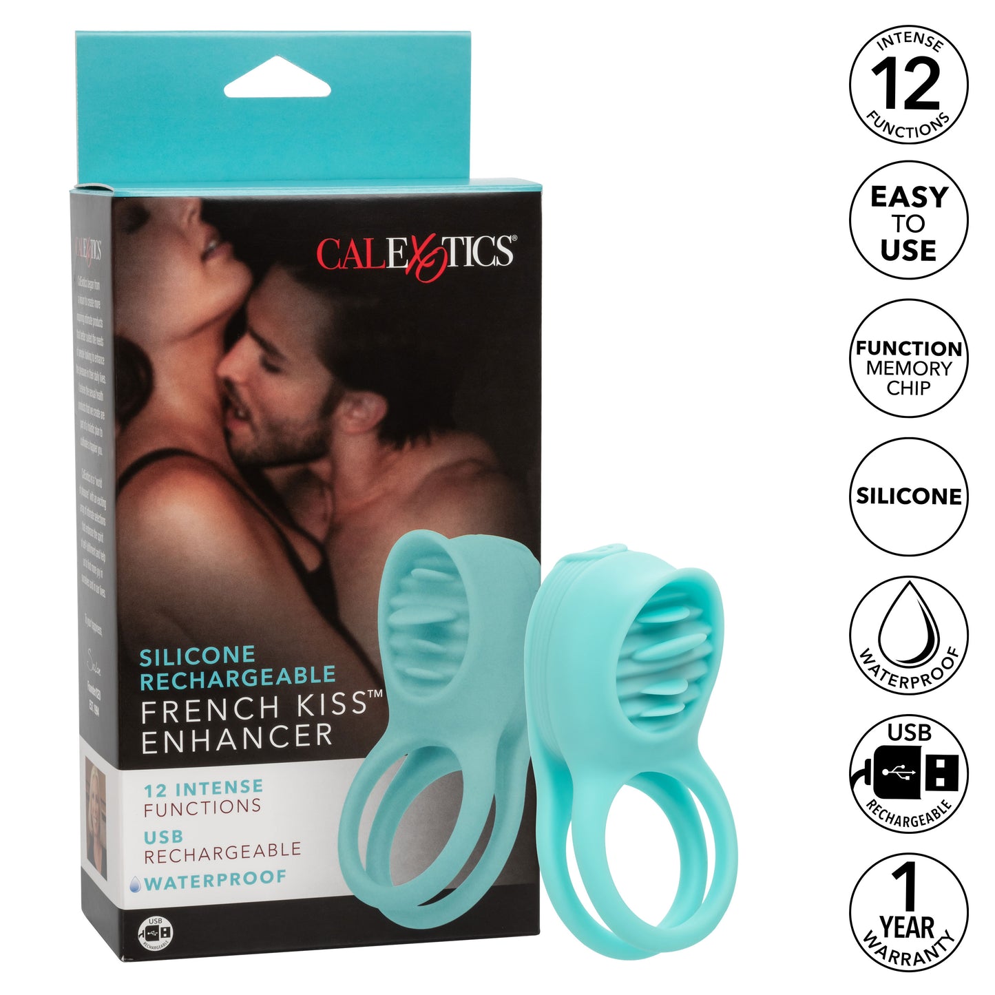 CalExotics Silicone Rechargeable French Kiss Enhancer – Blue – 12 Functions