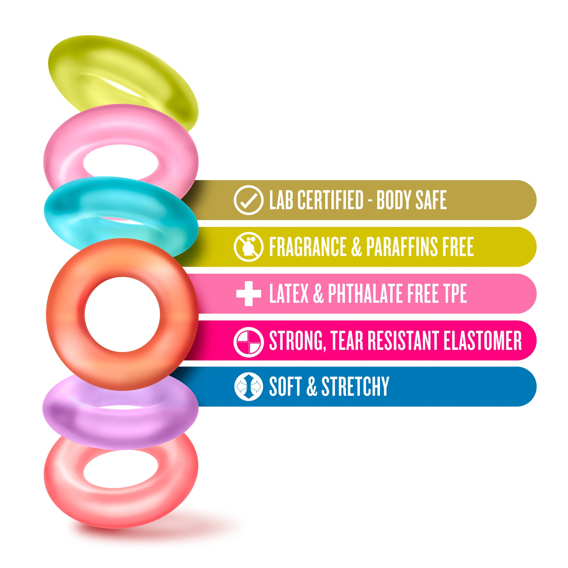 Blush King of the Ring Six Pack Cock Rings – Multi Color