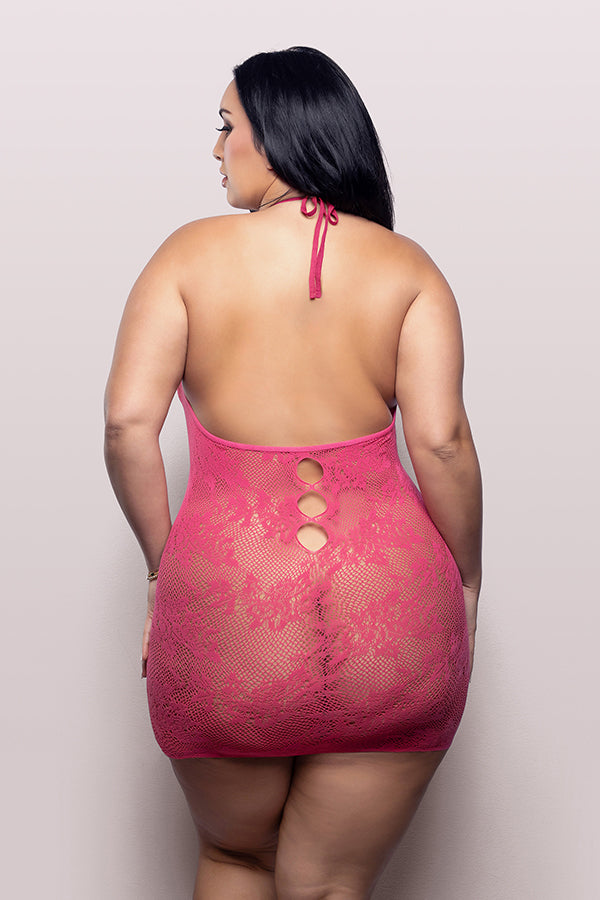Fantasy Lingerie Call Me Baby Criss-Cross Halter Dress - Hot Pink - Curvy Size