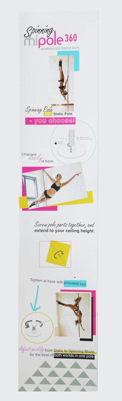 Mipole 360 Spinning Dance Pole – Silver – Portable and Adjustable
