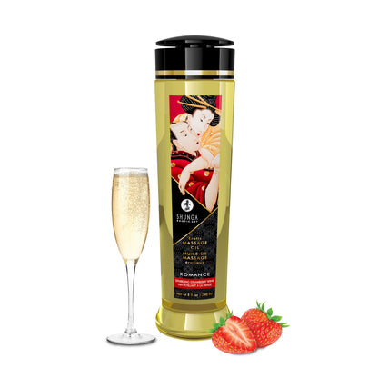 Shunga Romance Massage Oil – Erotic Massage Oil – Sparkling Strawberry Wine – 8 Fl. Oz.