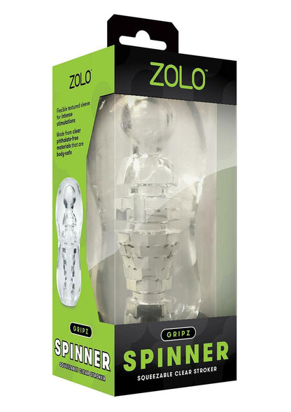Zolo Gripz Spinner - Squeezable Clear Stroker with Textured Sleeve