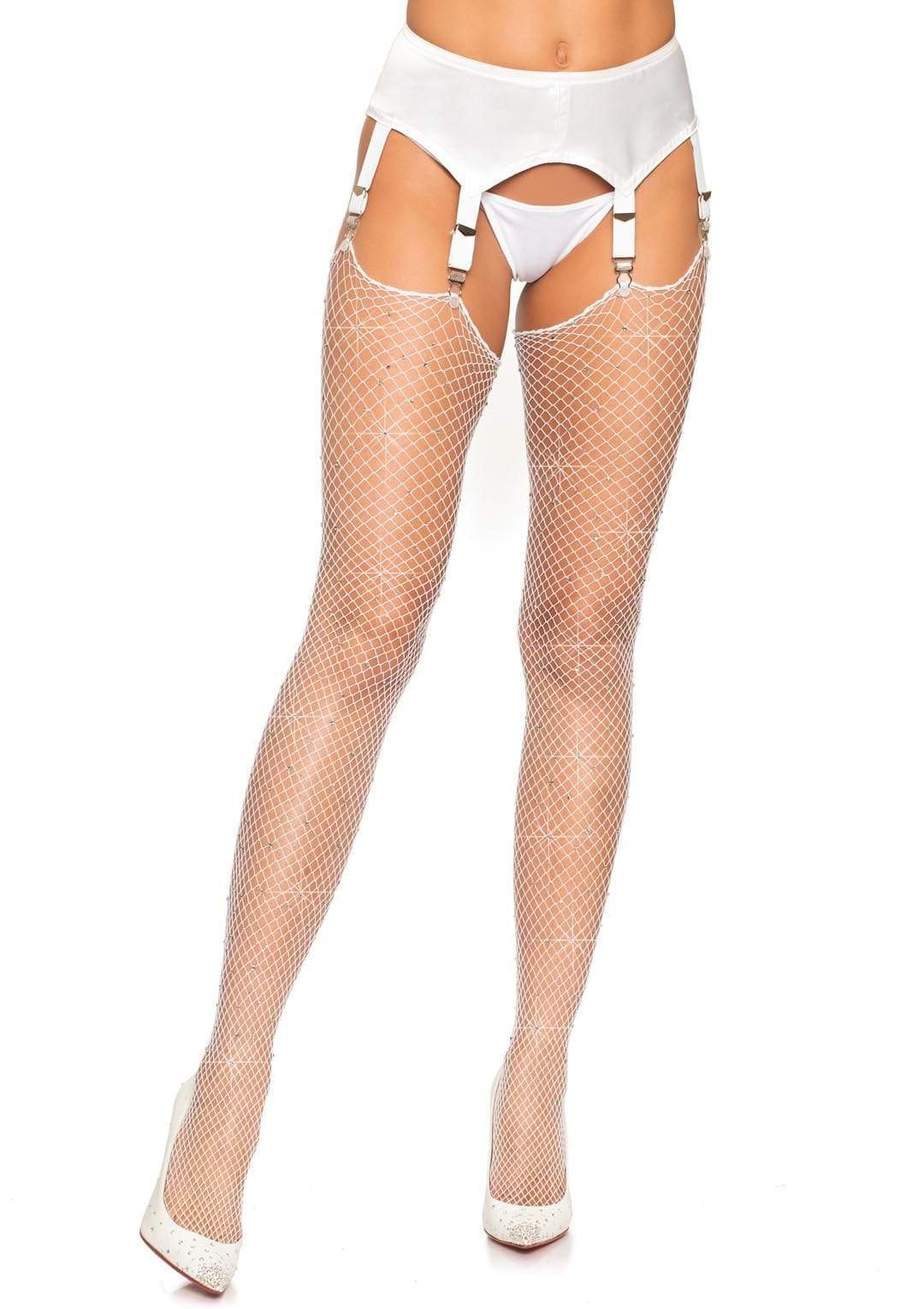 Leg Avenue Rhinestone Fishnet Stockings – Dramatic White Design