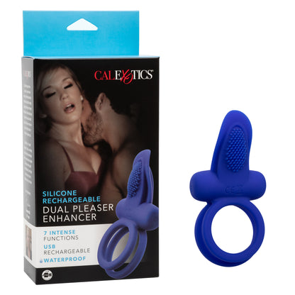 CalExotics Silicone Rechargeable Dual Pleaser Enhancer - Blue - 7 Functions
