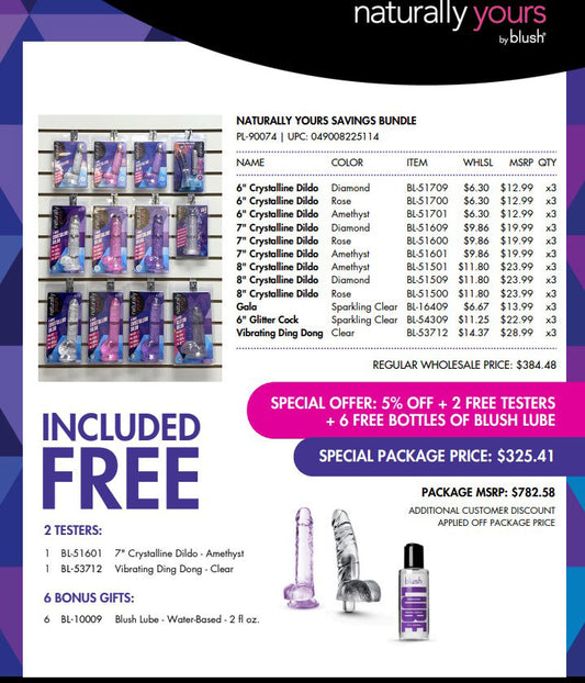 Naturally Yours Savings Bundle – Crystalline Dildos and Accessories