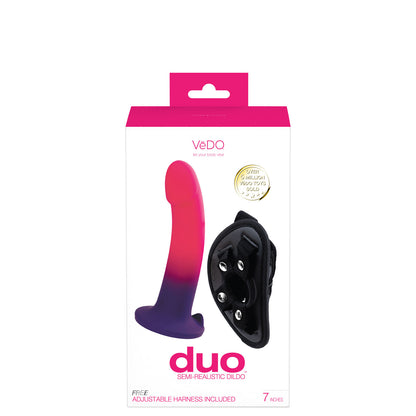 VeDO Duo Semi-Realistic Dildo with Harness – Pink/Purple