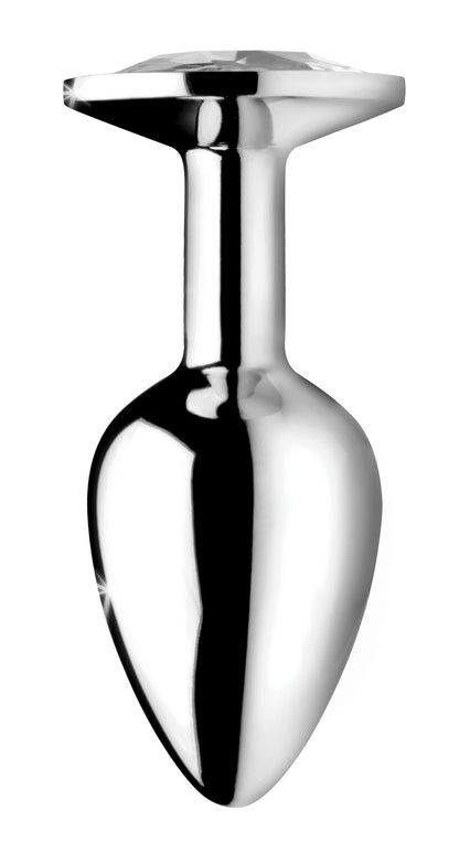 XR Brands Clear Gem Anal Plug - Medium - Tapered Shape - Silver