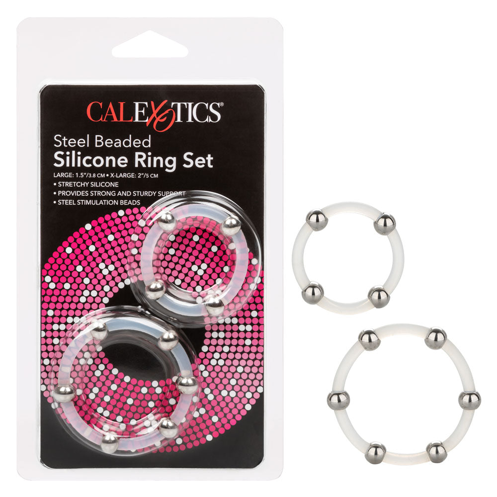 CalExotics Steel Beaded Silicone Ring Set – Comfortable Supportive Rings with Stainless Steel Beads