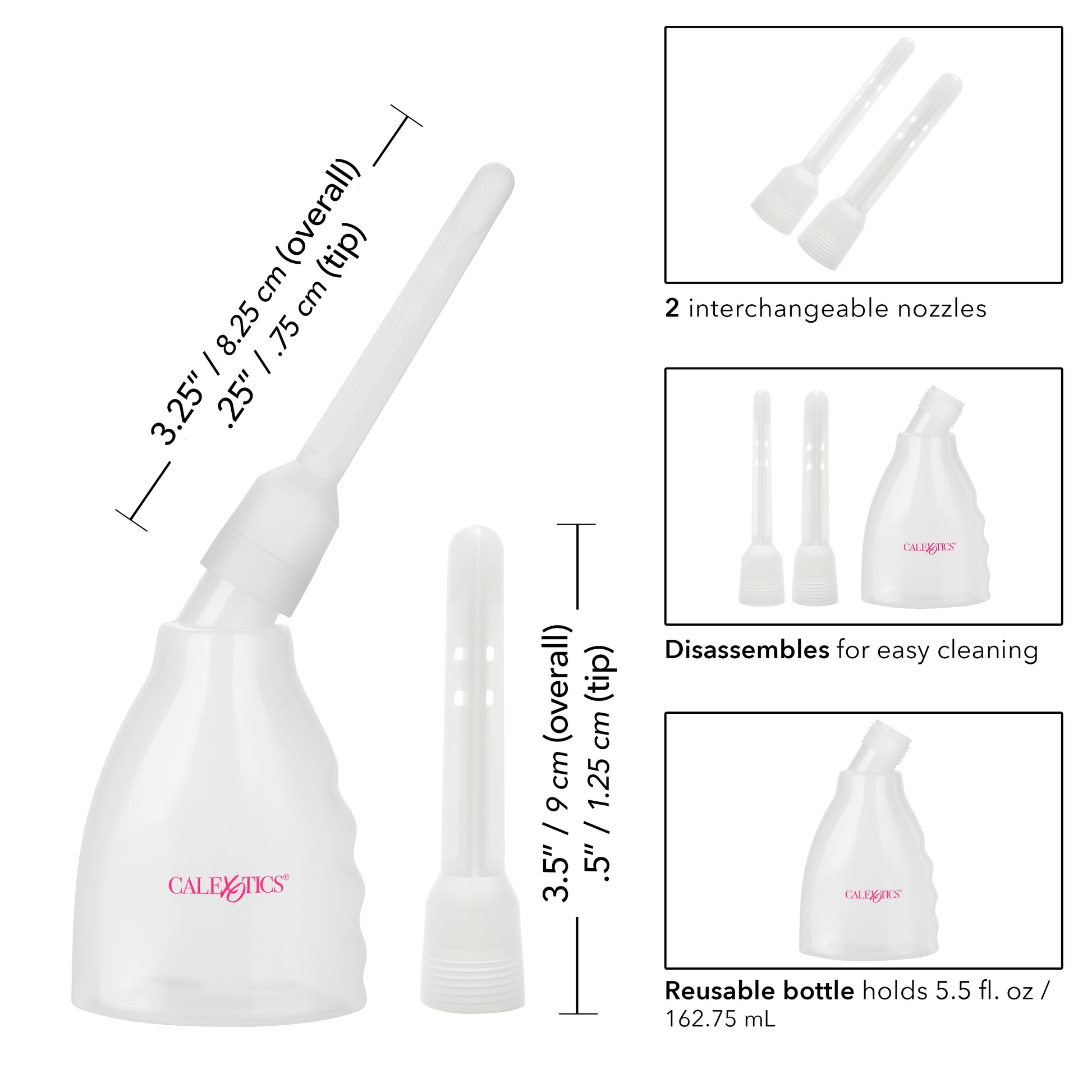 CalExotics Ultimate Douche - Reusable System with Transparent Bottle and Interchangeable Nozzles - Clear