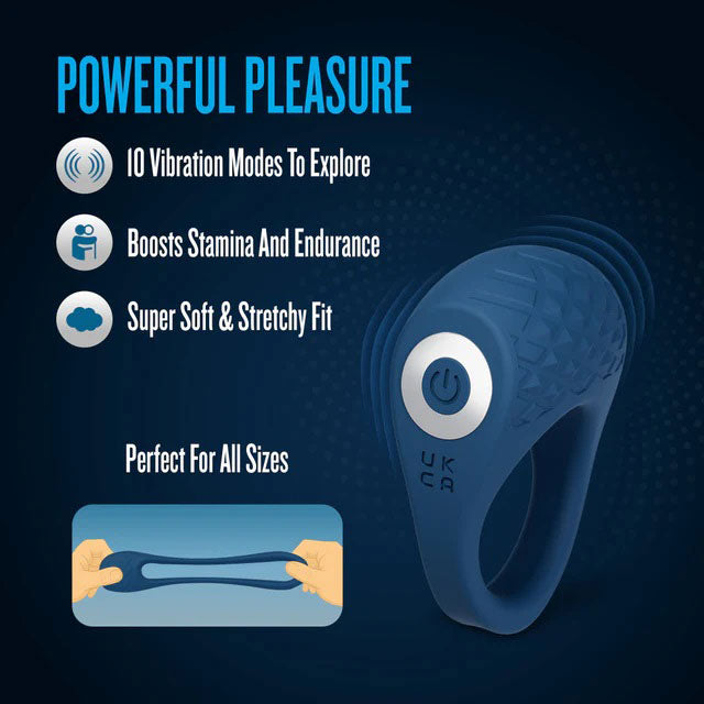 Performance Plus Flex Pro Cock Ring with Vibrating C-Stim Pad – Blue