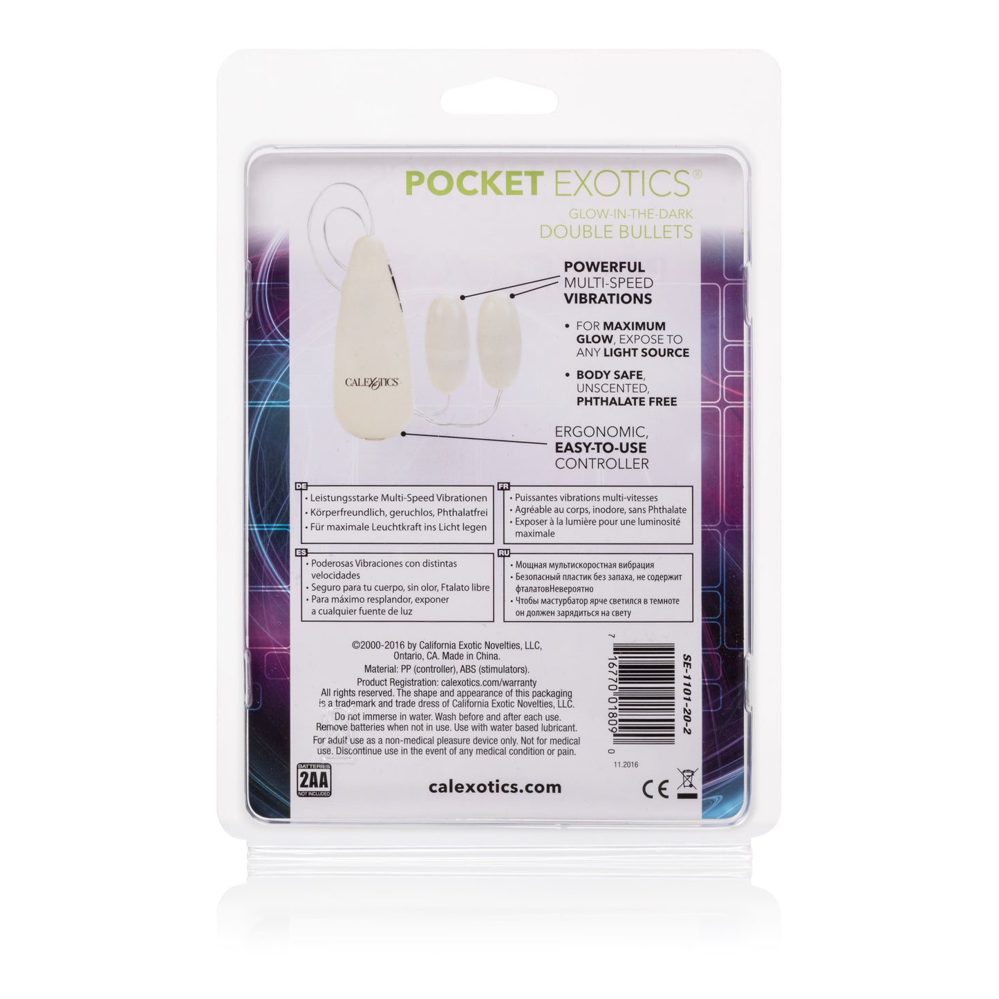 CalExotics Glow-in-the-Dark Pocket Exotics Vibrating Double Bullets – White