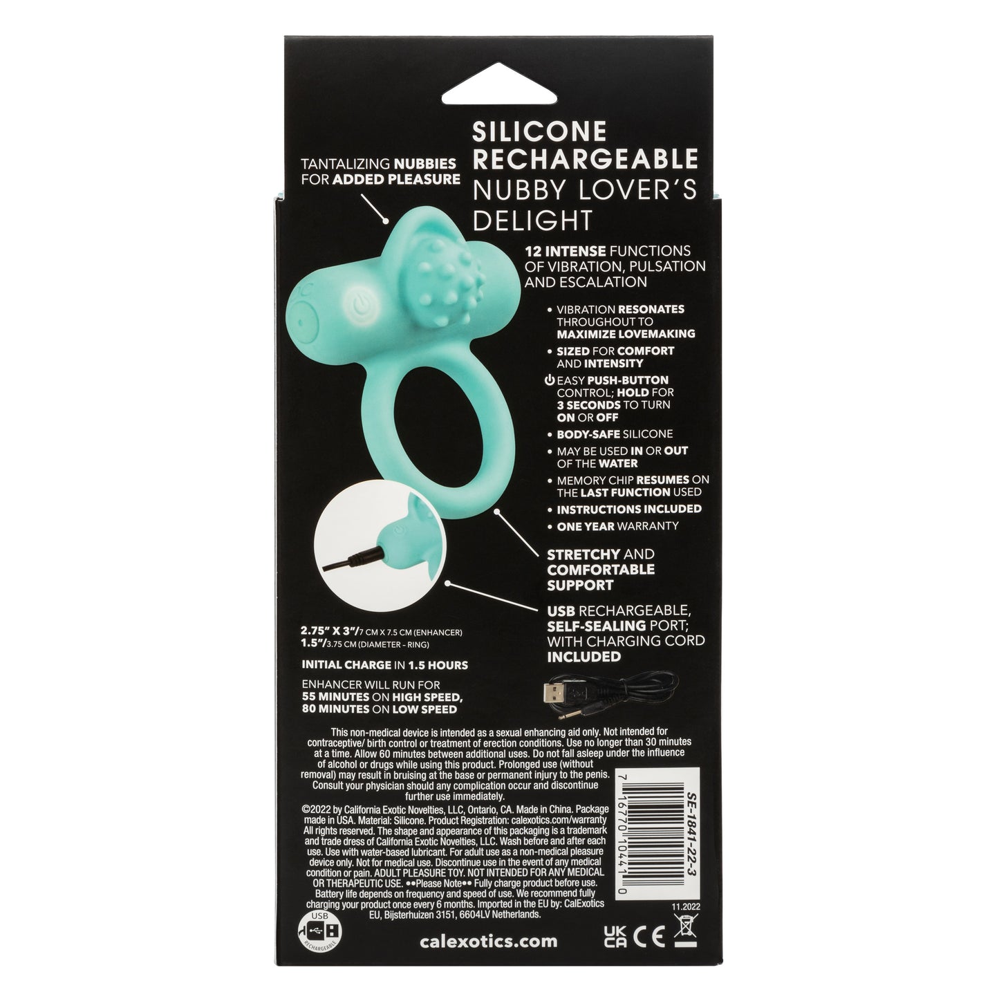 CalExotics Silicone Rechargeable Nubby Lover's Delight – Blue Vibrating Cock Ring