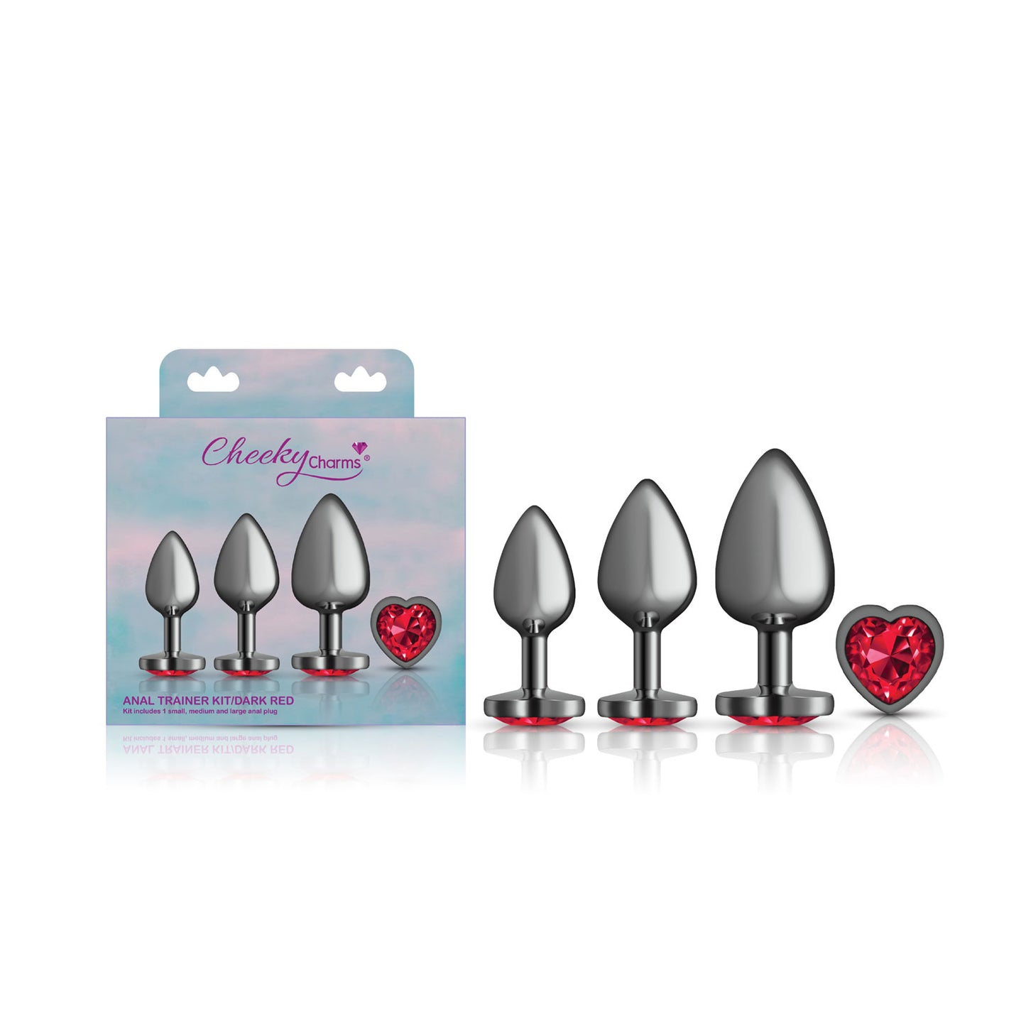 Viben Red Heart Gem Anal Trainer Kit – Gunmetal – Includes Small, Medium, and Large Plugs