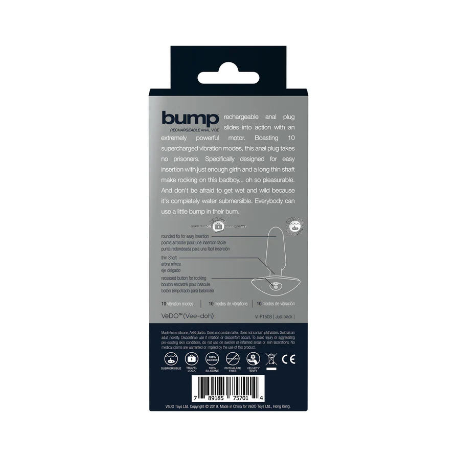 VeDO Bump Rechargeable Anal Plug with 10 Vibration Modes - Black