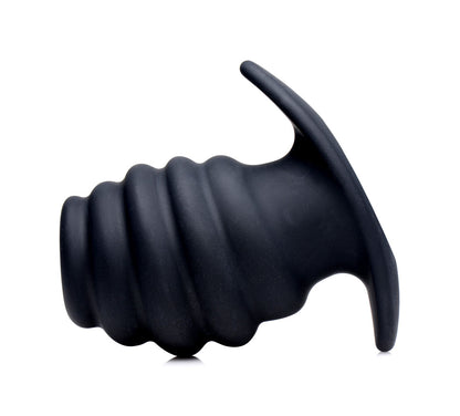 Hive Ass Tunnel Silicone Ribbed Hollow Anal Plug - Medium - Black