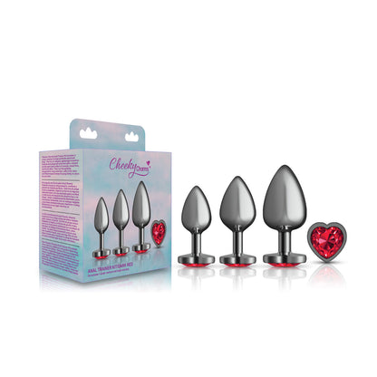 Viben Red Heart Gem Anal Trainer Kit – Gunmetal – Includes Small, Medium, and Large Plugs
