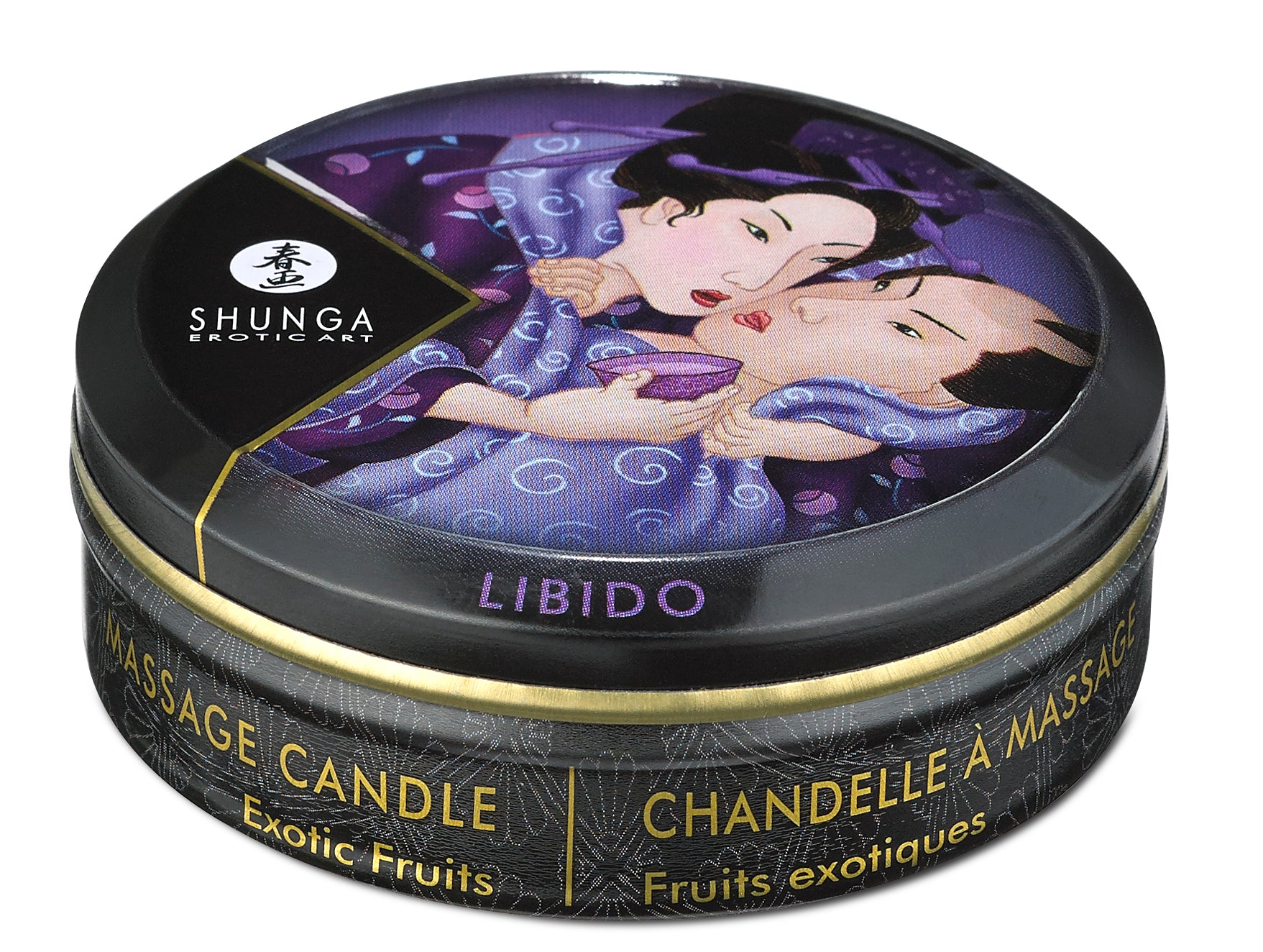 Shunga Mini Massage Candle - Libido - Soy-Based Massage Oil - Exotic Fruits - 1 Fl. Oz.