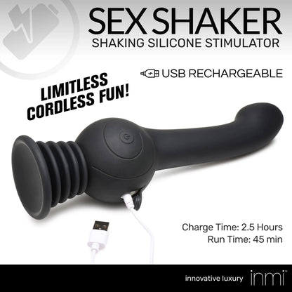 XR Brands Shaking Silicone Stimulator - Black - Rechargeable with Gyrating Action