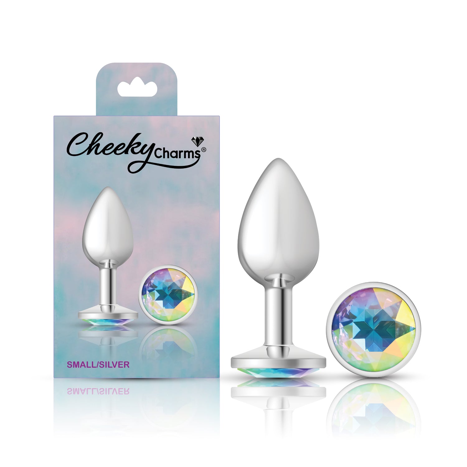 Cheeky Charms Clear Iridescent Round Gem Anal Plug - Small