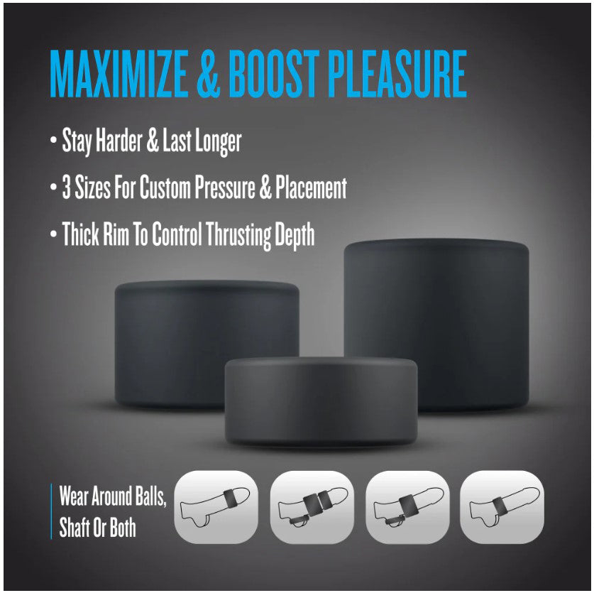 Blush Performance Plus Accelerate 3-Piece Purio Platinum-Cured Liquid Silicone Cock Ring Set – Black