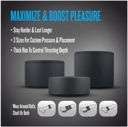 Blush Performance Plus Accelerate 3-Piece Purio Platinum-Cured Liquid Silicone Cock Ring Set – Black