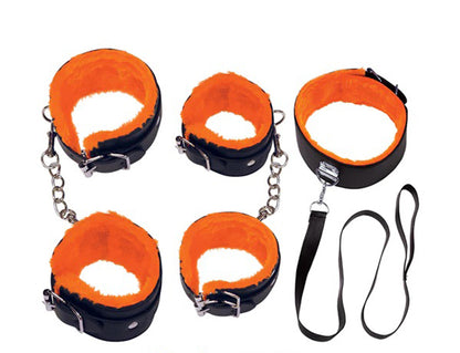 Icon Brands Orange Is the New Black Restrain Yourself Kit - Bondage Kit with Faux-Fur Lined Cuffs and Collar - Black/Orange