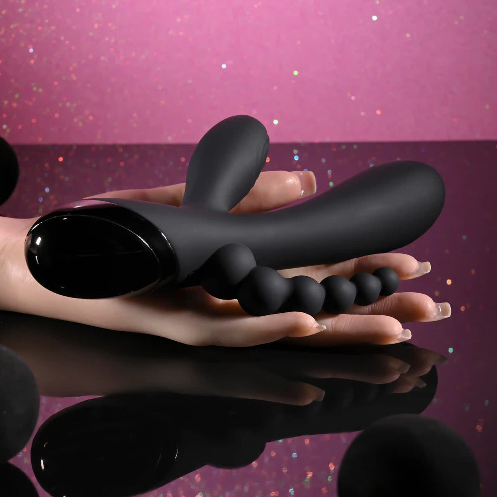 Evolved Novelties Triple Aces Vibrator with Tapping Stimulator and Anal Beads – Black