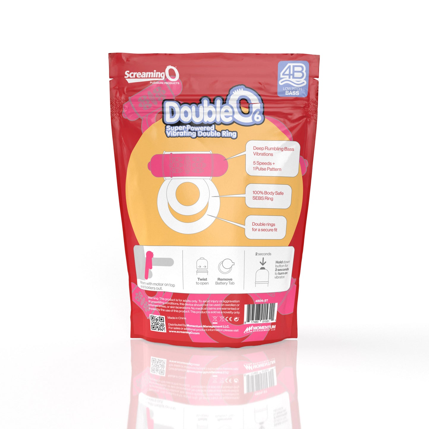 Screaming O Double O Super Powered Vibrating Double Ring - Strawberry