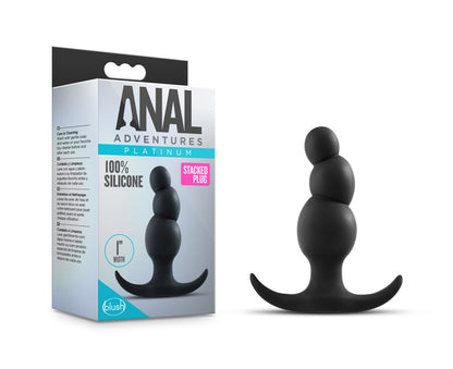 Anal Adventures Platinum Stacked Plug - Black - Silicone Anal Toy