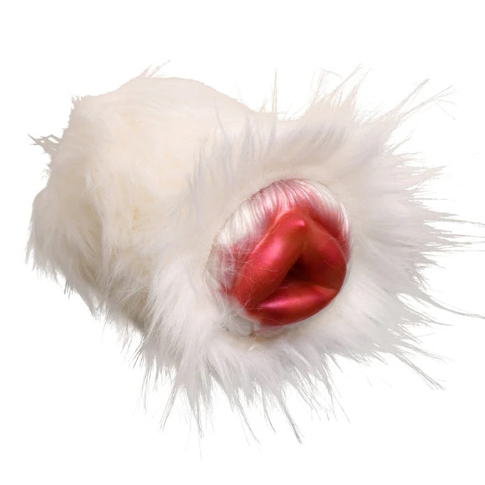 XR Brands Snow She-Wolf Silicone Stroker - White - Textured Inner Tunnel with Removable Faux Fur Cover