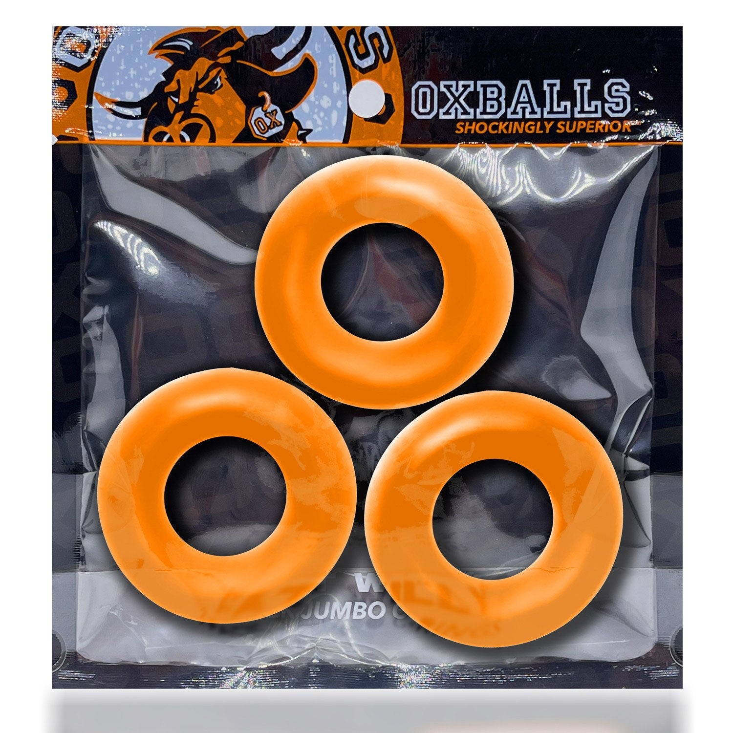 Fat Willy 3-Pack Jumbo Cockring - Orange - Non-Roll Grippy Rings
