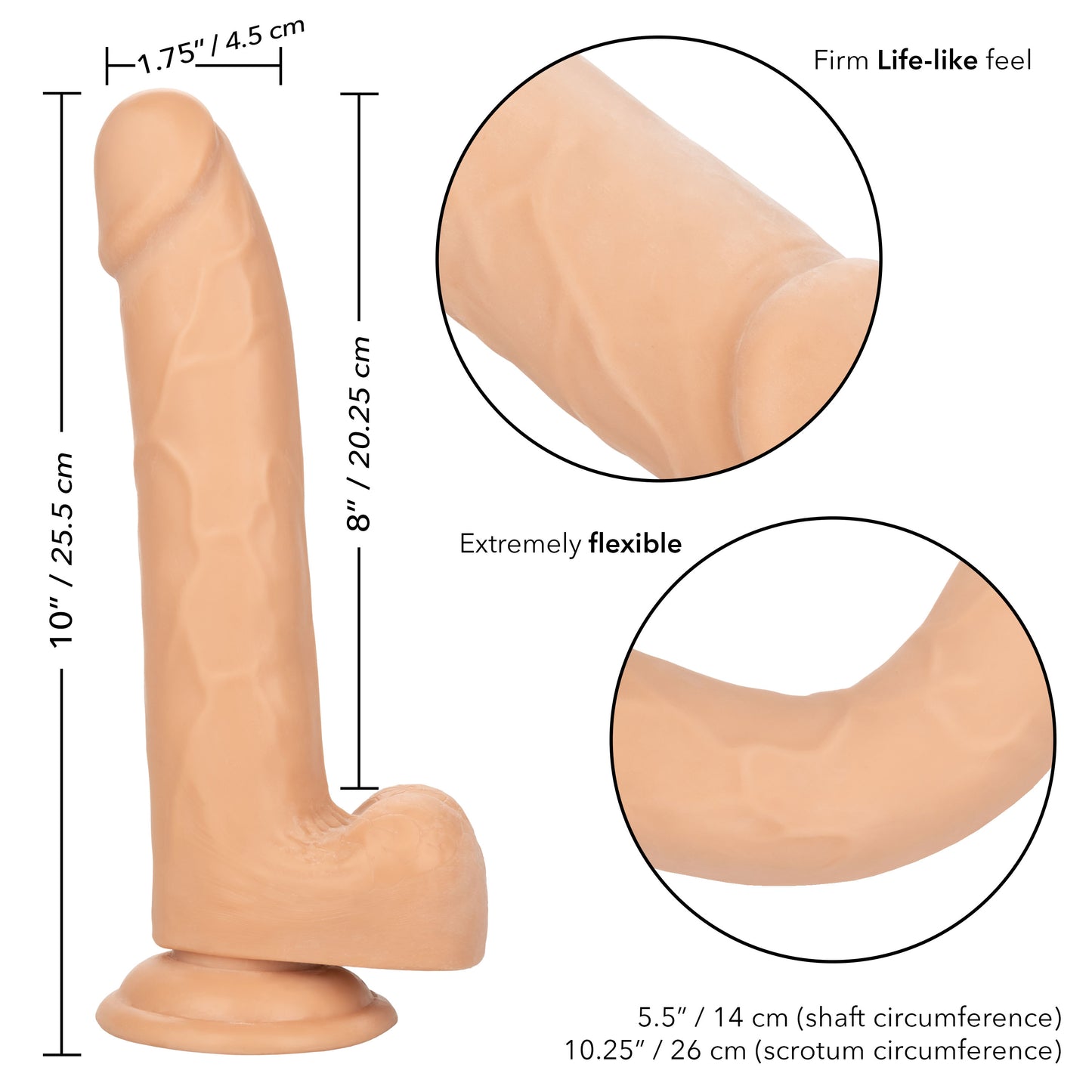 CalExotics 8-Inch Size Queen Realistic Dong with Suction Cup – Beige
