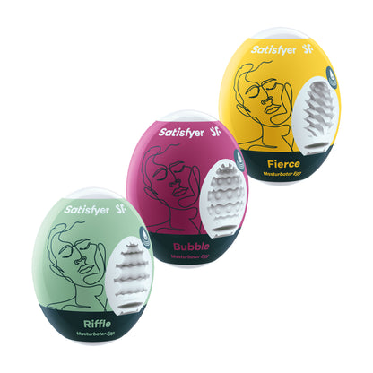 Satisfyer Masturbator Egg Set - Riffle, Bubble, Fierce - Single Use - Hydroactive TPE