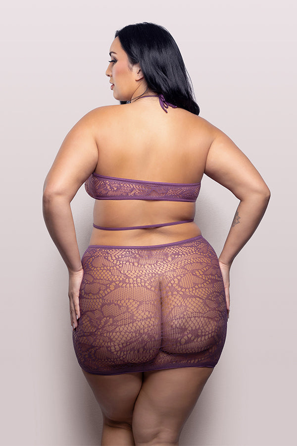 Fantasy Lingerie Focus on Me Cut-Out Halter Dress - Purple Wisteria - Curvy Size